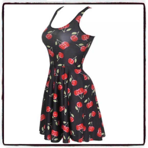 Rockabilly Cherries Skater Dress Holiday Punk Goth - Picture 3 of 4
